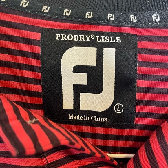 FootJoy Red-Black Striped Short Sleeve Golf Polo in Size Large - Picture 2 of 6